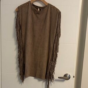 Fringe Sleeveless Brown Dress